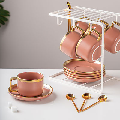 250ml Europe Design Luxury Gold Rim Cappuccino Cup And Saucer Set With Porcelain