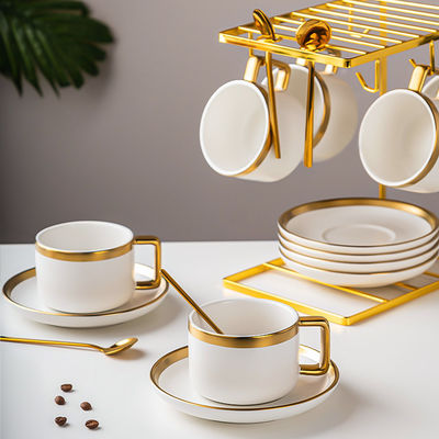 250ml Europe Design Luxury Gold Rim Cappuccino Cup And Saucer Set With Porcelain