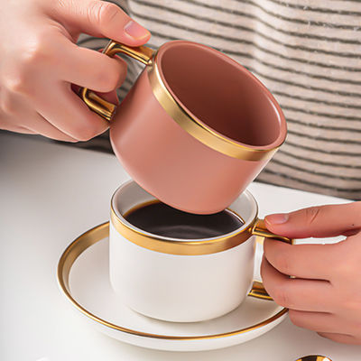 250ml Europe Design Luxury Gold Rim Cappuccino Cup And Saucer Set With Porcelain