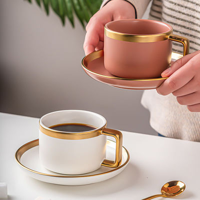250ml Europe Design Luxury Gold Rim Cappuccino Cup And Saucer Set With Porcelain