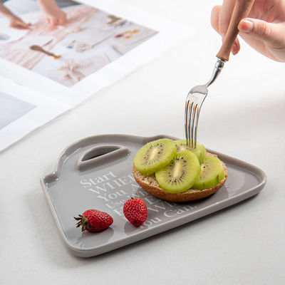 Under Glazed Technique Ceramic Snack Plate Set For Cute Bag Shape Gray Serving Plate