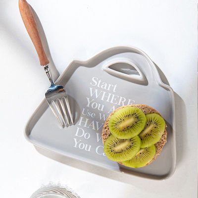 Under Glazed Technique Ceramic Snack Plate Set For Cute Bag Shape Gray Serving Plate