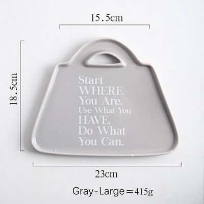 Under Glazed Technique Ceramic Snack Plate Set For Cute Bag Shape Gray Serving Plate