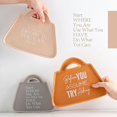 Under Glazed Technique Ceramic Snack Plate Set For Cute Bag Shape Gray Serving Plate