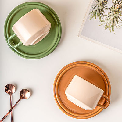 green orange Morandi Ceramic Coffee Cup And Saucer Set 250ml Capacity Modern Design Style