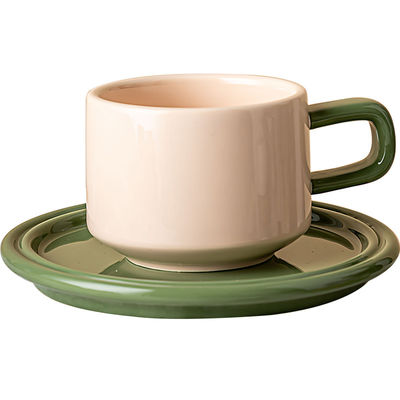green orange Morandi Ceramic Coffee Cup And Saucer Set 250ml Capacity Modern Design Style