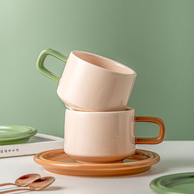 green orange Morandi Ceramic Coffee Cup And Saucer Set 250ml Capacity Modern Design Style