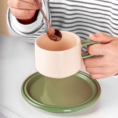 green orange Morandi Ceramic Coffee Cup And Saucer Set 250ml Capacity Modern Design Style