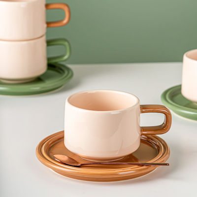 green orange Morandi Ceramic Coffee Cup And Saucer Set 250ml Capacity Modern Design Style