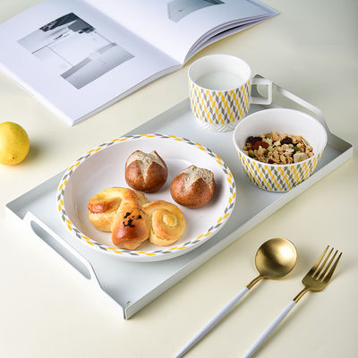 Under Glazed Ceramic Dinnerware Sets European Porcelain Dinner Set For 12 Person Decal Diamond Patterns