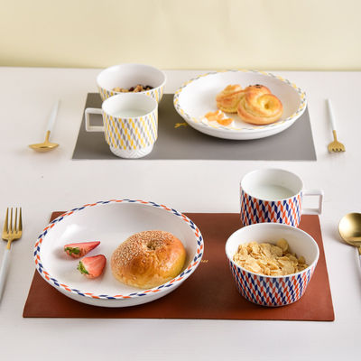 Under Glazed Ceramic Dinnerware Sets European Porcelain Dinner Set For 12 Person Decal Diamond Patterns
