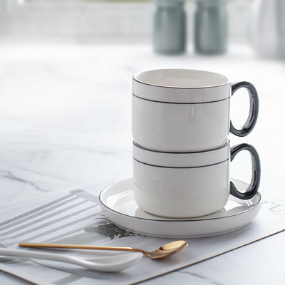 200ml Volume Kitchen Tabletop Ceramic Cappuccino Cups With Saucers For Business Gifts