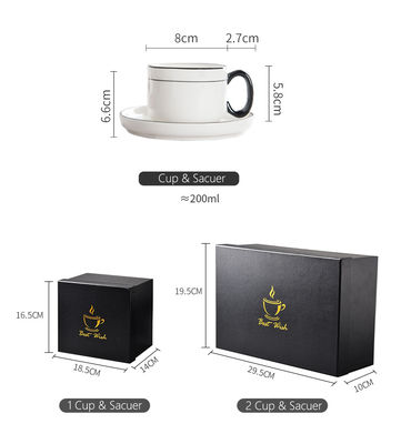 200ml Volume Kitchen Tabletop Ceramic Cappuccino Cups With Saucers For Business Gifts