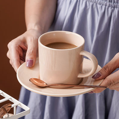 Ceramic Large Coffee Mug Big Tea Cup Milk Mug And Saucer In Solid Brown For Drinkware