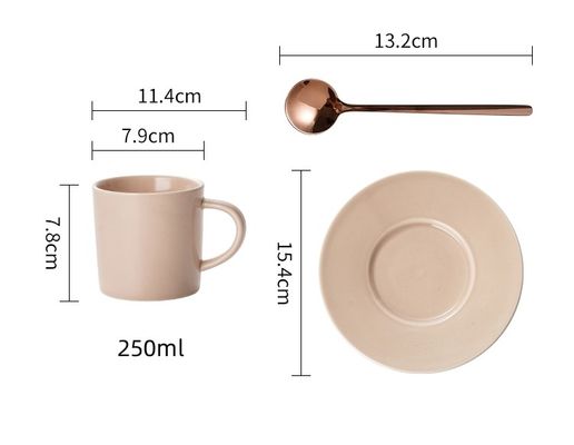 Ceramic Large Coffee Mug Big Tea Cup Milk Mug And Saucer In Solid Brown For Drinkware