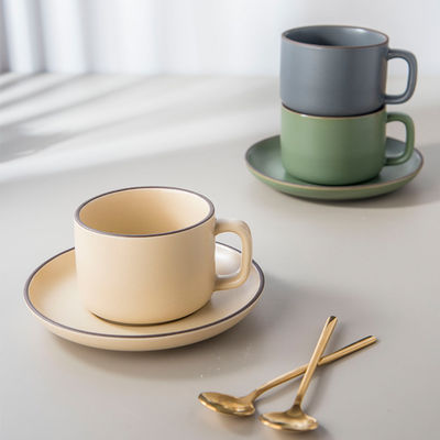 Solid Color Rim Ceramic Coffee Mug Set Of 6 With 250ml Volume And Porcelain Material
