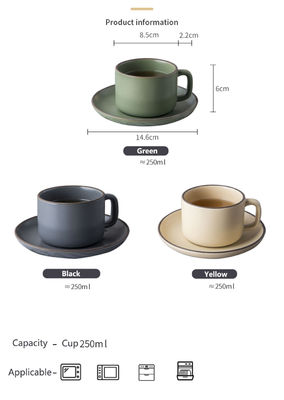 Solid Color Rim Ceramic Coffee Mug Set Of 6 With 250ml Volume And Porcelain Material