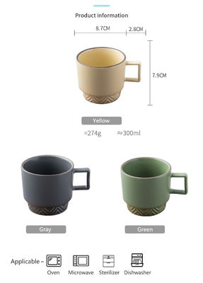 Color Glaze Vintage Coffee Mug Set 6 Ceramic Mug Cup Coffee Retro Stoneware Stack Cup