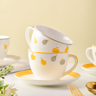 Drinkware Type Cups Saucers 250ml Volume Set Of 6 Ceramic Tea Cups With Fruit Design