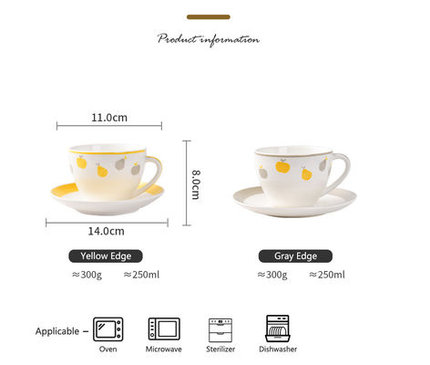 Drinkware Type Cups Saucers 250ml Volume Set Of 6 Ceramic Tea Cups With Fruit Design