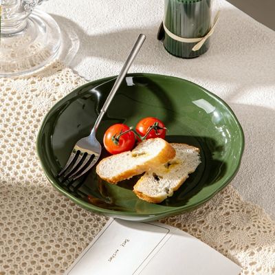 Restaurant Occasion Luxurious Green Ceramic Dinner Set With Flower Design