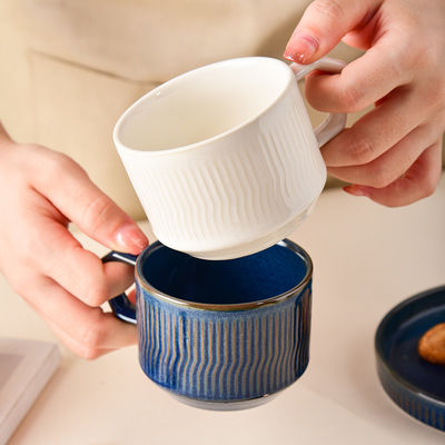 210ml Volume Custom Tea Cup And Saucer Set Rustic Ceramic Porcelain With Packaging Box