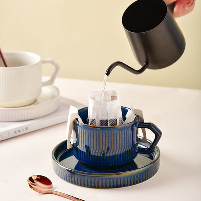 210ml Volume Custom Tea Cup And Saucer Set Rustic Ceramic Porcelain With Packaging Box