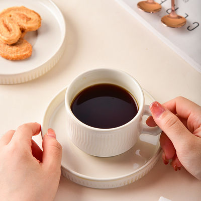 210ml Volume Custom Tea Cup And Saucer Set Rustic Ceramic Porcelain With Packaging Box