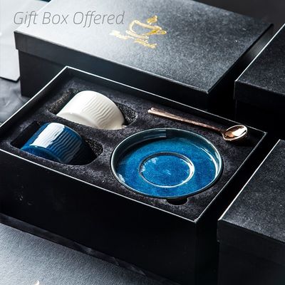 210ml Volume Custom Tea Cup And Saucer Set Rustic Ceramic Porcelain With Packaging Box