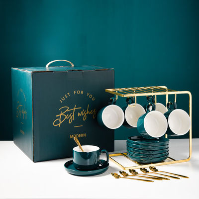 12pcs Ceramic Tea Set Of 6 Cups And Saucer For Luxury Design Style Christmas 2024 Gift