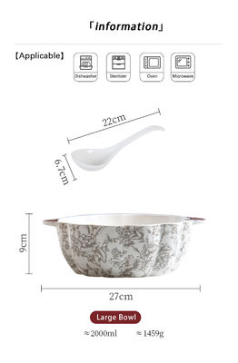 Floral Pattern Ceramic Serving Bowl 9 Inch Porcelain Bowl For Large Salads And Soups