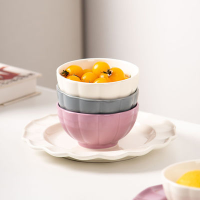 2023 Nordic Style Porcelain Rice Bowl Mini Ceramic Bowl Solid Color Pumpkin Bowl Pink White Gray