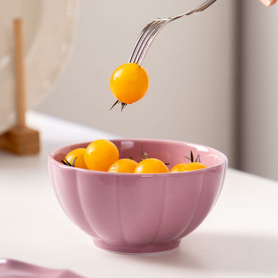 2023 Nordic Style Porcelain Rice Bowl Mini Ceramic Bowl Solid Color Pumpkin Bowl Pink White Gray