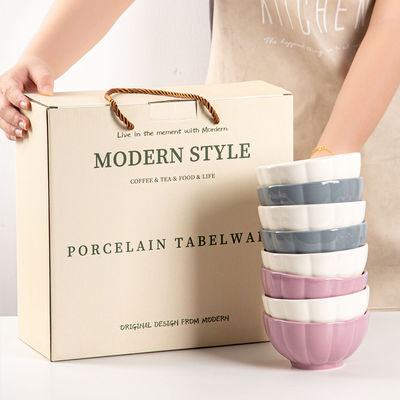 2023 Nordic Style Porcelain Rice Bowl Mini Ceramic Bowl Solid Color Pumpkin Bowl Pink White Gray