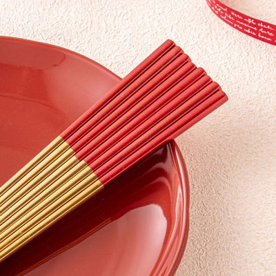 Party Essential Stainless Steel Gold Spoon Set With Red Chopsticks Chinese Style