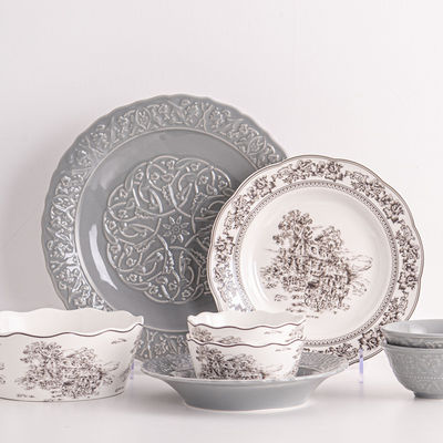 European Style Gray Dinnerware Sets With Luxury Porcelain And Scenic Pattern Ceramic