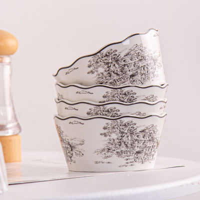 European Style Gray Dinnerware Sets With Luxury Porcelain And Scenic Pattern Ceramic
