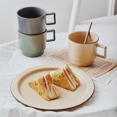 300ml Japanese Stackable Mug And Saucer Vintage Style Cups Saucers Set Ceramics Plate