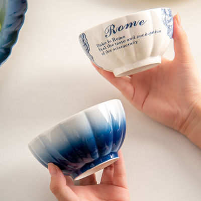 Design Ceramic Blue Plate Porcelain Dinner Set Plates And Bowls Gradient For Presents