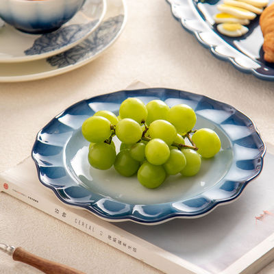 Design Ceramic Blue Plate Porcelain Dinner Set Plates And Bowls Gradient For Presents
