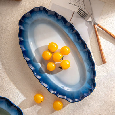 Design Ceramic Blue Plate Porcelain Dinner Set Plates And Bowls Gradient For Presents