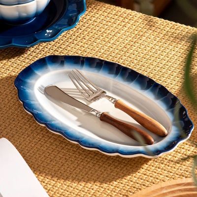 2024 Floral Ceramic Dining Plate Set Tableware Porcelain Blue Stoneware Dinnerware Set