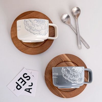 Business Gifts Cappuccino Cups Set Sustainable Ceramic Coffee Cup And Saucer Set