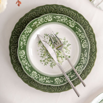 European And British Influence Green Porcelain Dinnerware Set For Sustainable Dining