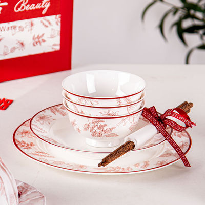 Ceramic Nordic Style Luxury Tableware Porcelain Plant Pattern Dinnerware For 8 People