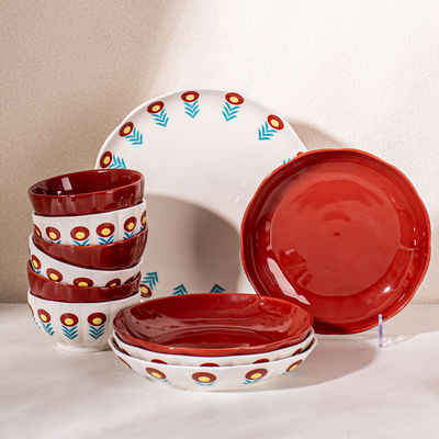 Ceramic Nordic Style Luxury Tableware Porcelain Plant Pattern Dinnerware For 8 People