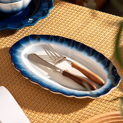 Gradient Blue And White Dinnerware Set Ceramic Floral Bone Tableware For Mother'S Day
