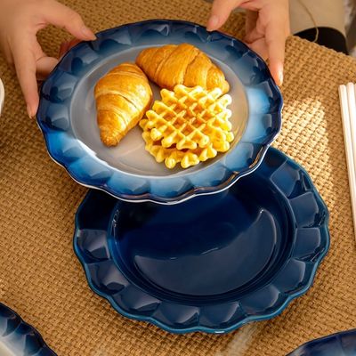 Gradient Blue And White Dinnerware Set Ceramic Floral Bone Tableware For Mother'S Day