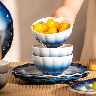 Gradient Blue And White Dinnerware Set Ceramic Floral Bone Tableware For Mother'S Day