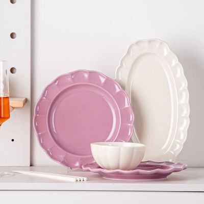Plant Pattern Type Ceramic Dinnerware Set Dishes Luxury Vietnam Nordic Floral Flower Shape